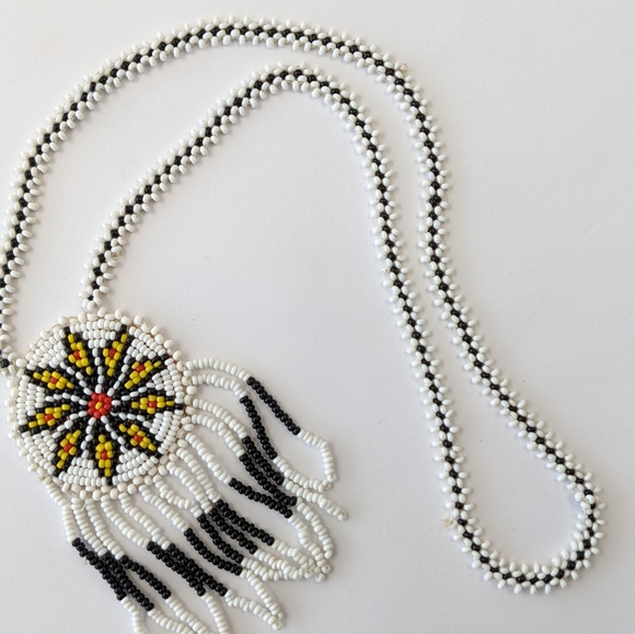 VTG BEADED LEATHER BACK NECKLACE - Picture 9 of 9